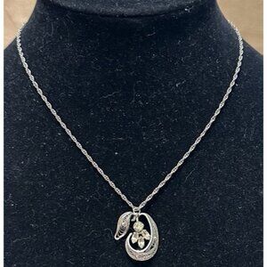 Vintage Am Lee Filigree Sterling Silver  Teardrop Crystal Necklace